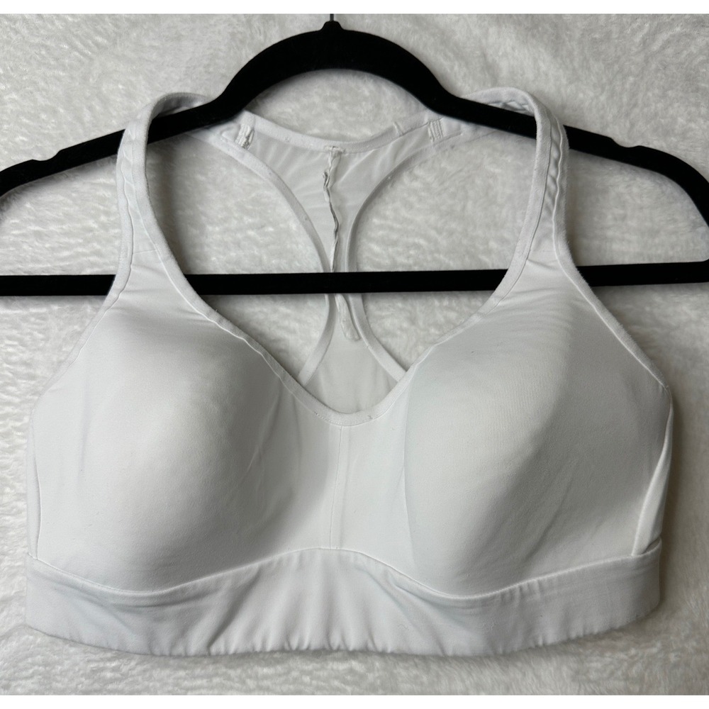 Lululemon White Molded Cup Racerback Sports Bra Ribbed Mesh Back Size 8